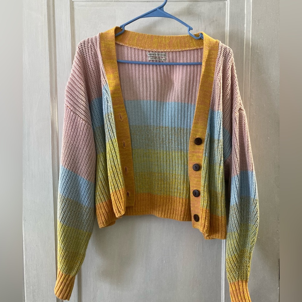 Urban Outfiitters Pastel Rainbow Cropped Cardigan Sweater